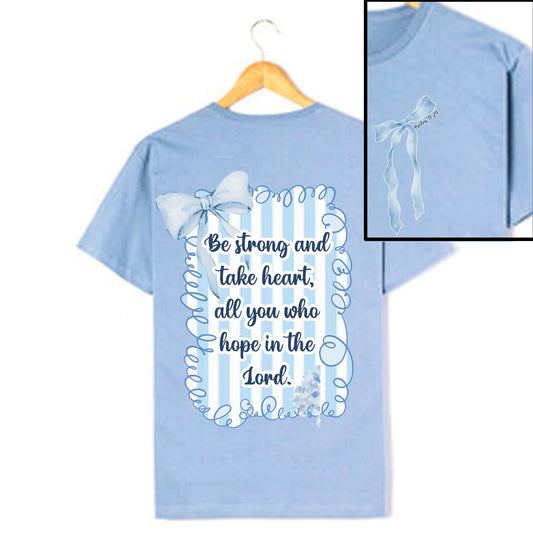 Short Sleeve T-Shirt, Blue Bow Bible Verse
